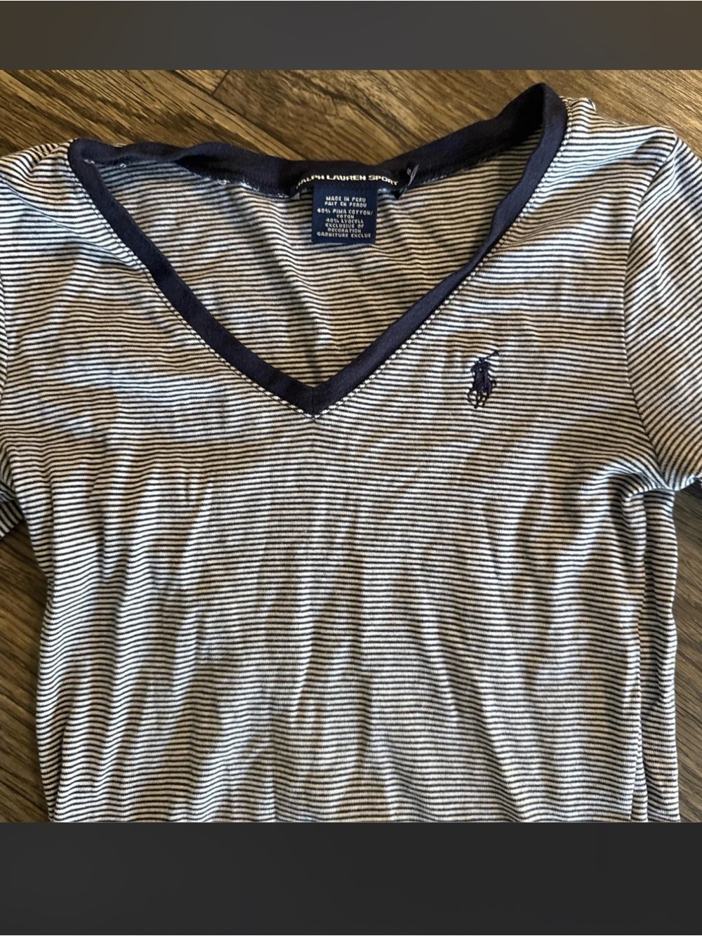 Vintage Ralph Lauren Sport Striped V-Neck Tee in Navy/White